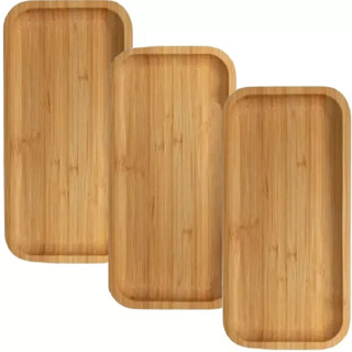 Kit 3 Bandejas Bambu Retangular 32x14cm Café Cozinha Lavabo