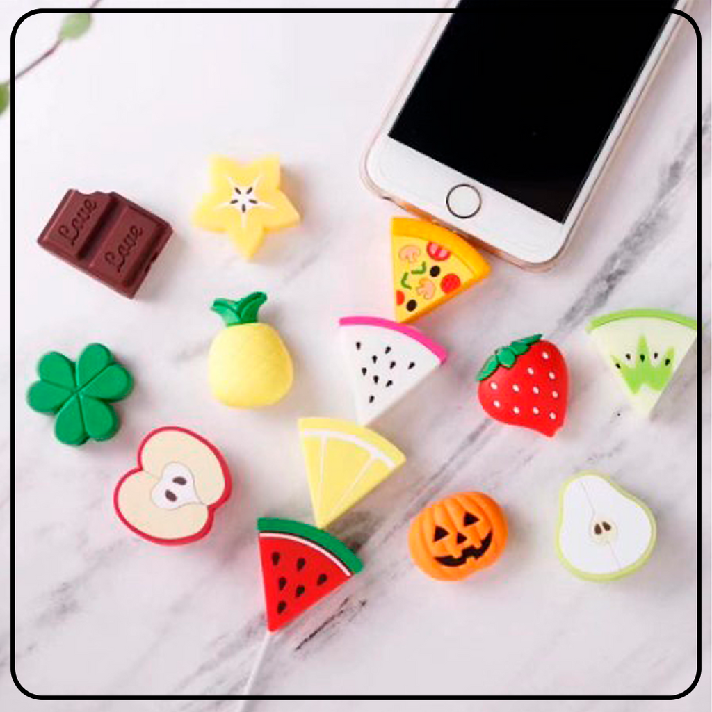 KIT 4 Protetores de Cabo/Carregador USB Para Celular Desenho Animado Cartoon Cable Bite Frutas Ótima Qualidade