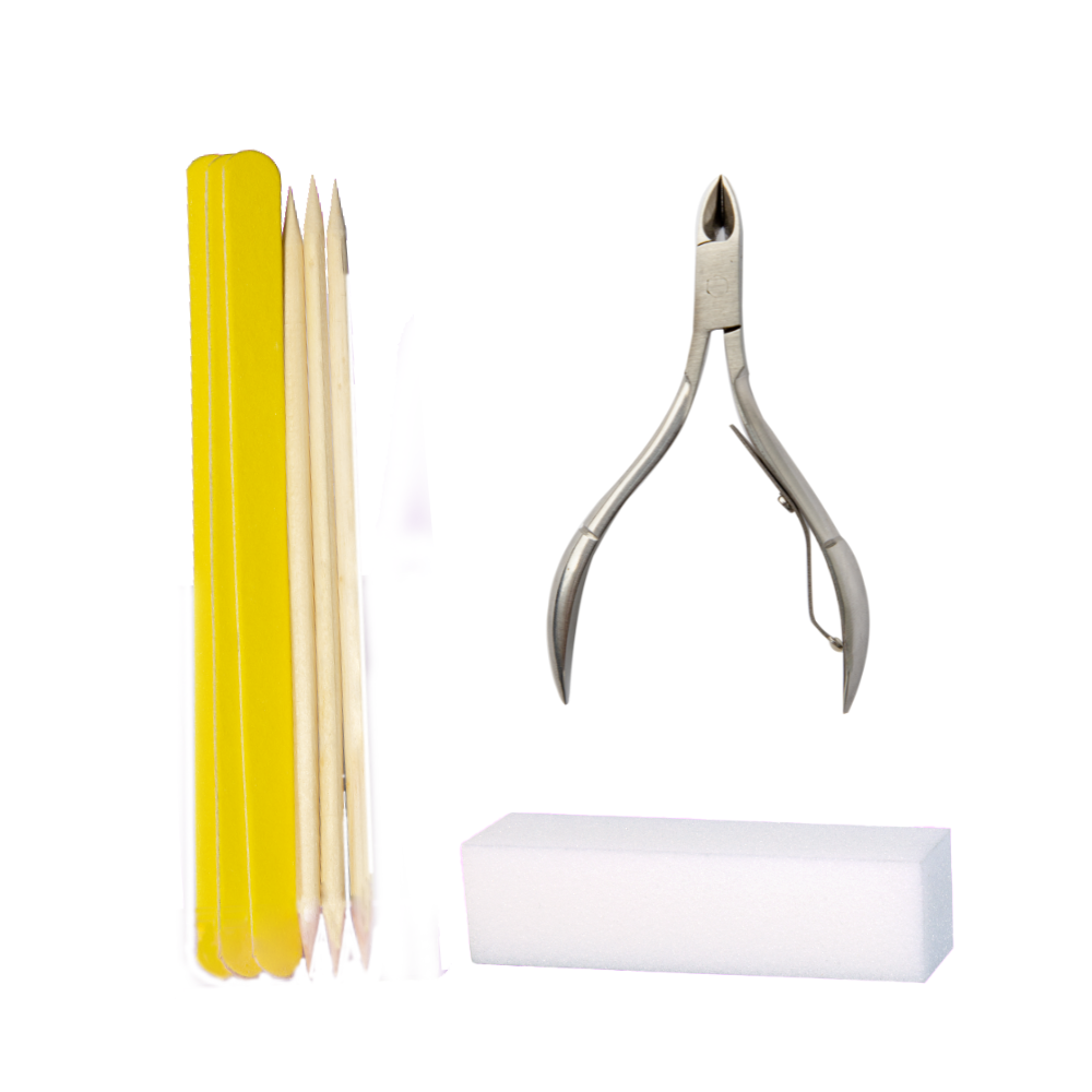 Kit unha simples - 3 lixas de unha canário e 3 palitos de duas pontas, 1 Bloco de lixa branco e 1 Alicate para cutículas em inox