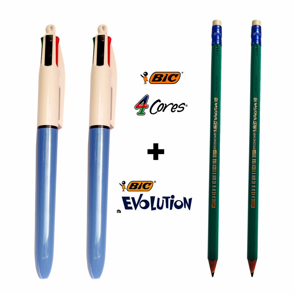 Caneta Bic 4 Cores 2 Unid + 2 Lápis Hb2 Bic Evolution Com Borracha
