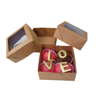 Caixa Para 4 Doces Com Visor 7x7x3 Kraft 50 Unidades