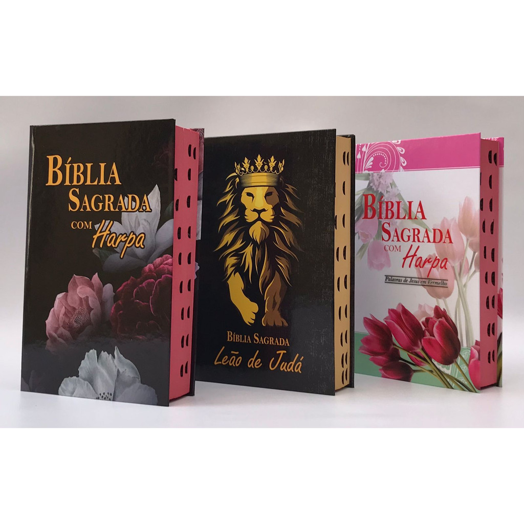 Kit 3 Bíblias Sagrada Tamanho Médio 12,5x19 cm Com Harpa Palavras de Jesus em Vermelho Capa Dura em Oferta na Shopee