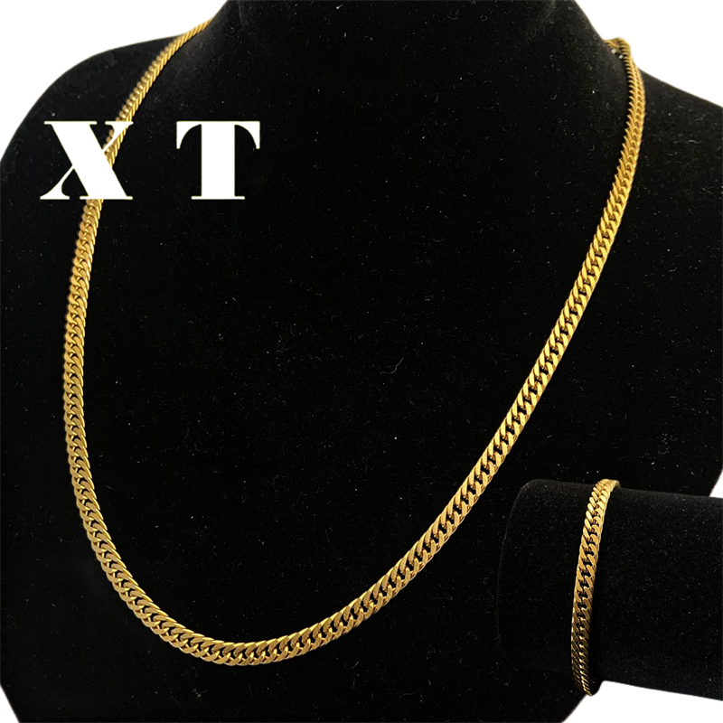 Conjunto Corrente+Pulseira Elo Duplo em aço inox 316L masculina/feminina colar banhada a ouro 60cm 4mm em Oferta na Shopee