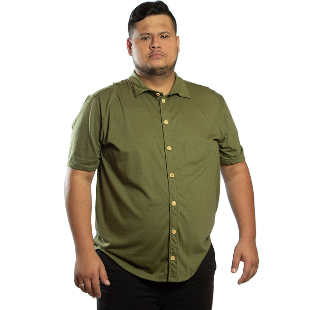 Camisa Masculina Plus Size De Malha Com Botões Em Madeira