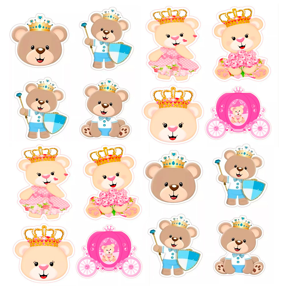 50 Apliques Ursinho príncipe Ursinha princesa Toppers Recortes Tubete Enfeites Tags em Oferta na Shopee