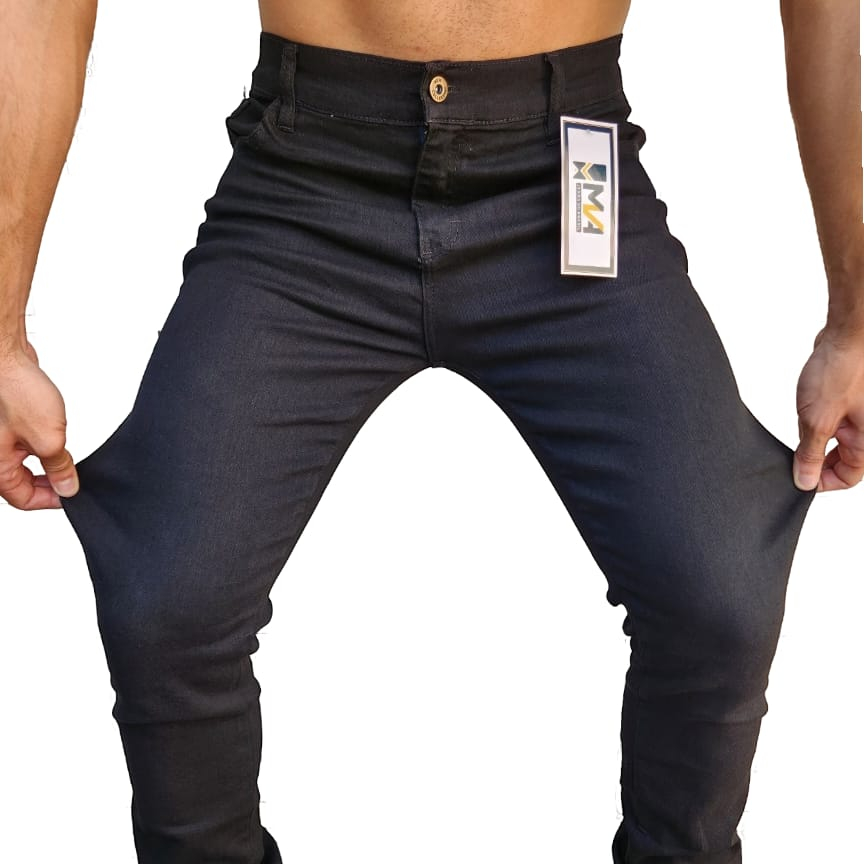 Calça Preta Jeans Masculina Escura Tradicional Para Trabalho Reta Serviço com Elastano