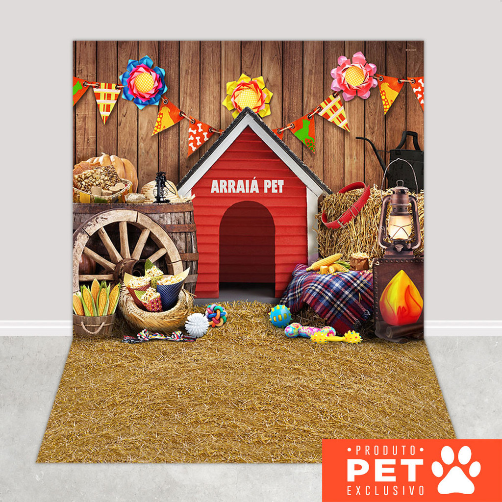 Fundo Fotográfico Pet Festa Junina Celeiro Arraia Pet Shop Em Tecido 1,20x1,70m - PET-34 em Oferta na Shopee