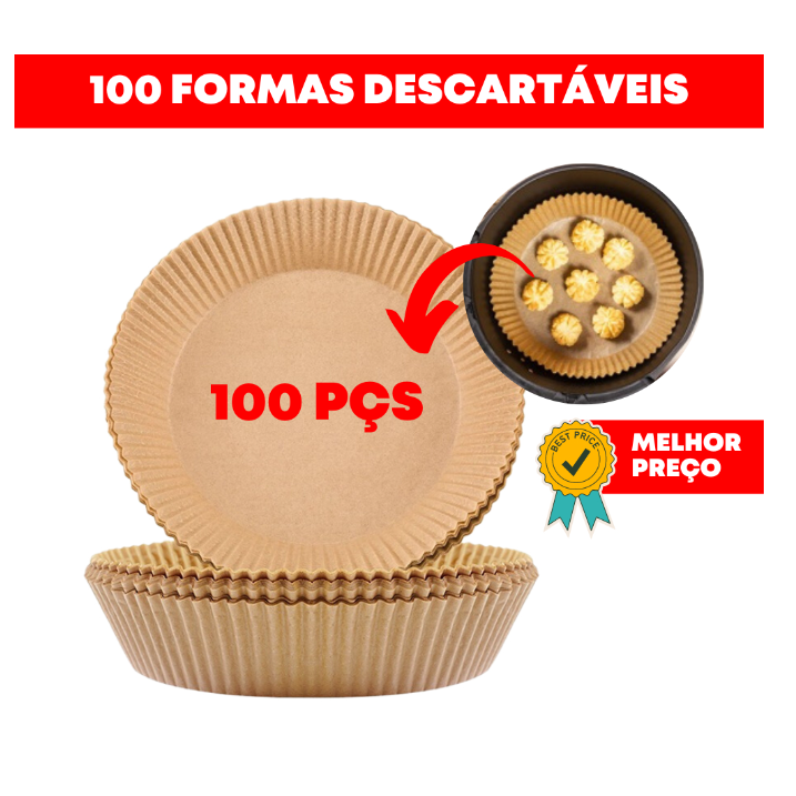 PACOTE 100 UNIDADES - Forma Air Fryer Descartável Antiaderente Redonda Forro De Papel Vegetal