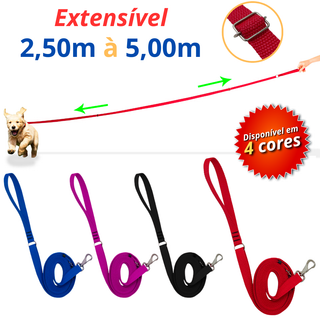 Guia longa para cães coleira adestramento regulagem de tamanho 2,50m à 5,00m passeio em Oferta na Shopee