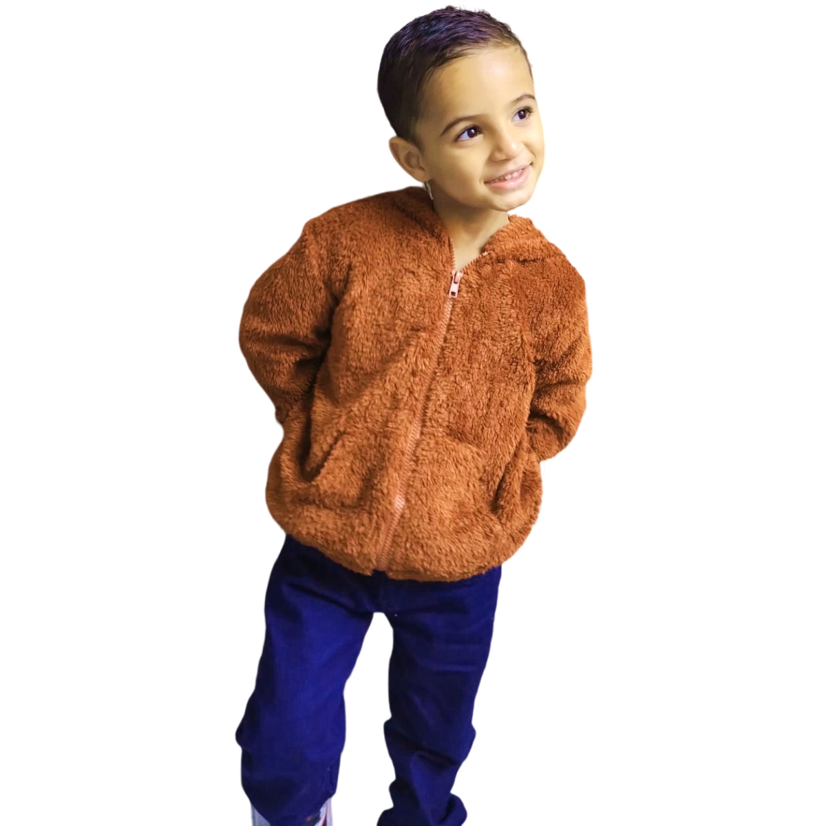 Casaco De Frio Infantil Menino Pelinho Com Capuz E Ziper em Oferta na Shopee