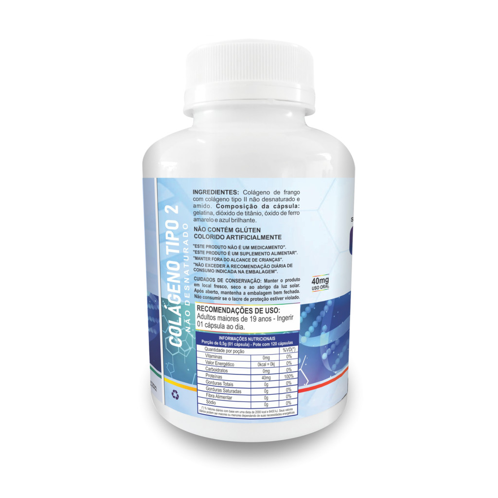 Colágeno Tipo 2 120 Cápsulas com Colágeno Hidrolisado com Vitamina C 120 Cápsulas — imagem 2 de 2