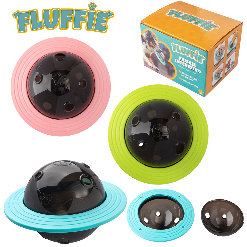 BRINQUEDO PARA CACHORRO FRISBEE INTERATIVO NAVE ESPACIAL PORTA PETISCO PLASTICO