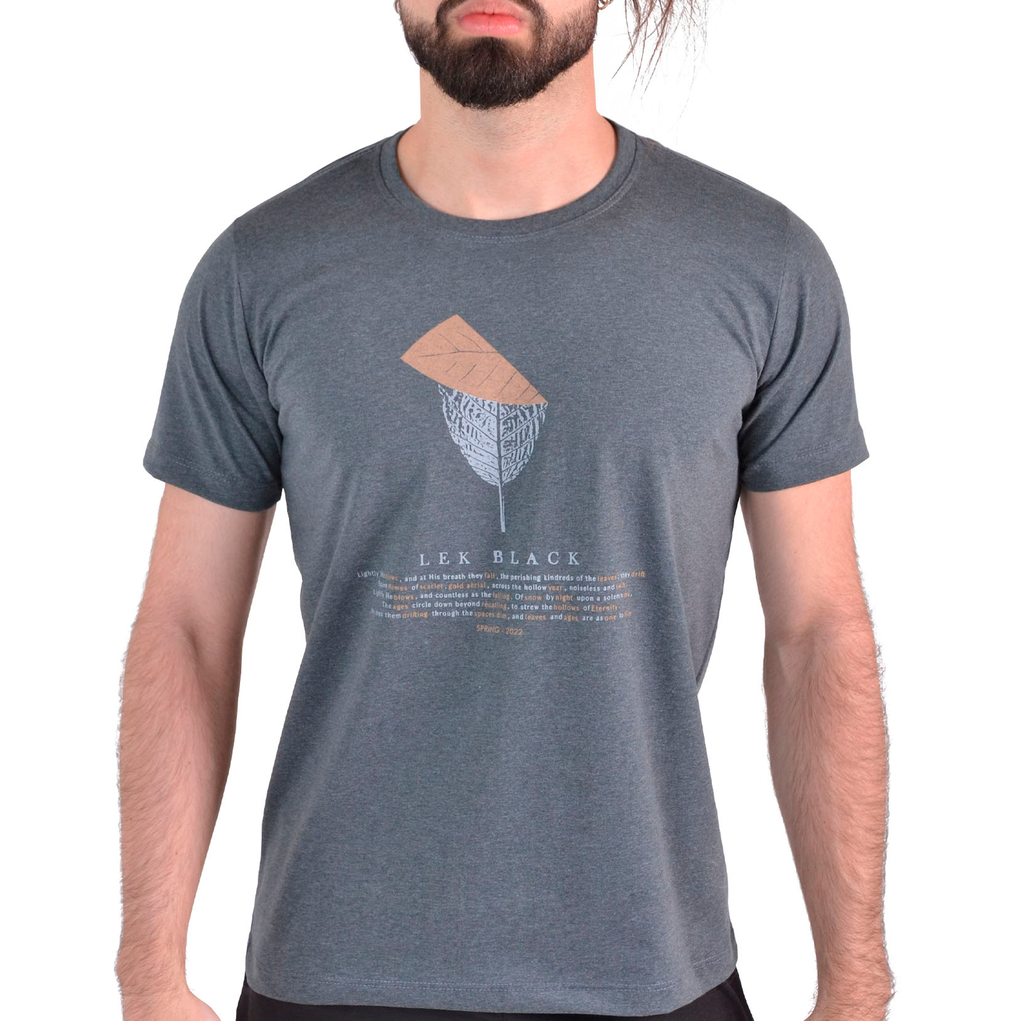 Camiseta Masculina Cinza Estampada em Algodão Premium - Blusa para Homem - Camisa com Estampa Folha Dobrada