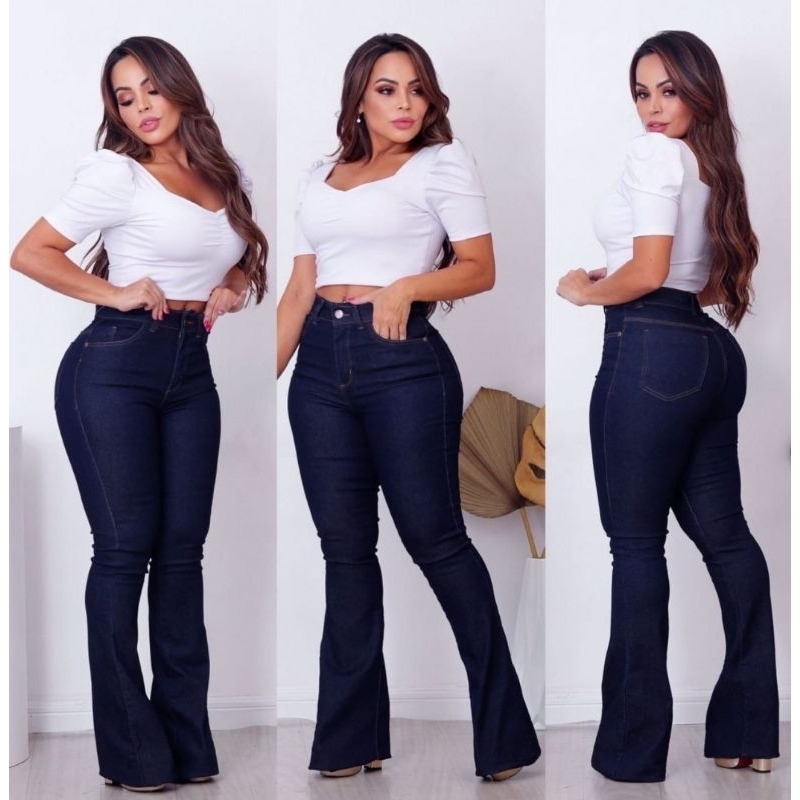 calça flare jeans feminina com lycra wissam jeans