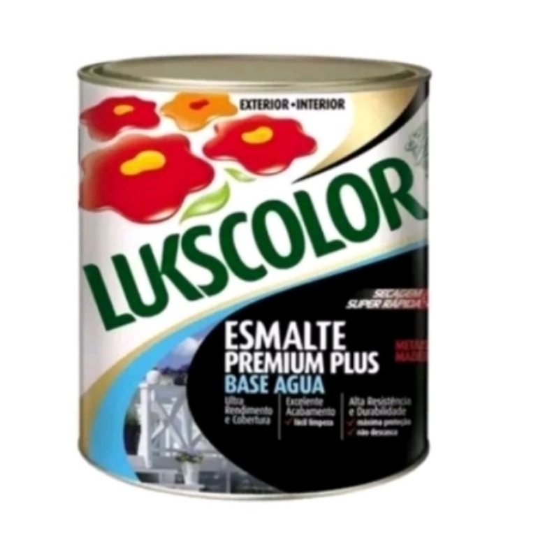 Esmalte Premium Plus base água  Lukscolor - 900 ml – Preto Brilhante