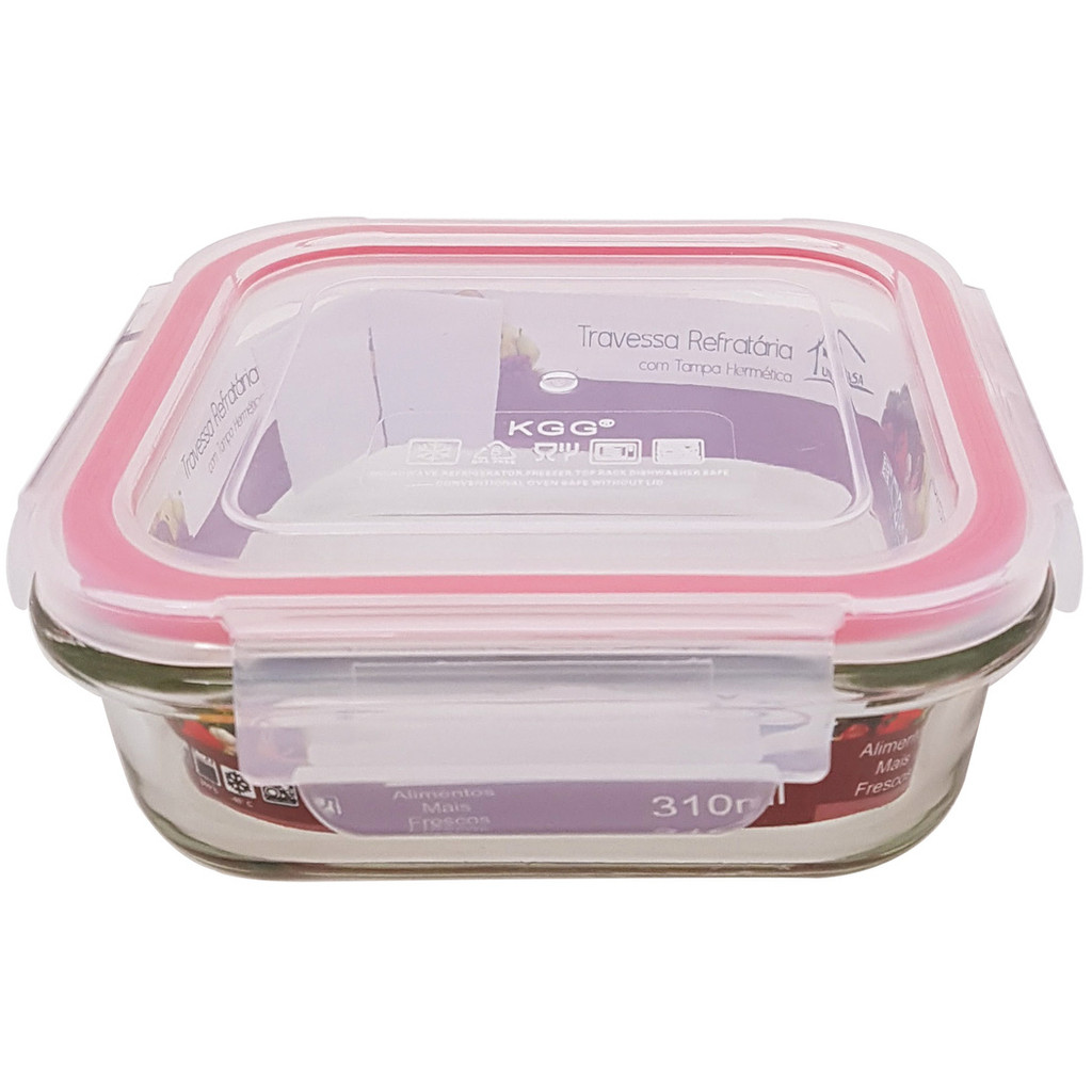 Refratário De Vidro Quadrado 310ML Com Tampa Hermética Color - Potes Hermeticos Marmita Utensílios De Cozinha Pote De Vidro Fratelli