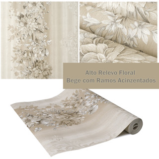 Papel de Parede Importado Floral Bege - Rolo 10 metros de comprimento (+-3%) x 53cm + Cola - Modelo 9003-5 em Oferta na Shopee