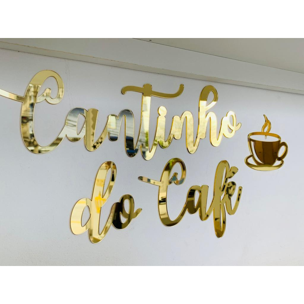 Espelho Decorativo Cantinho Do Café Em Acrílico Rose ou Dourado com Xícara Sala Cozinha * ...