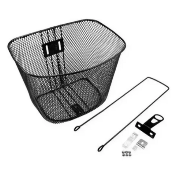Cesta Aramada para Bicicletas de Aro 24 e 26 Sem Amortecedor Preta para Pequenas Compras Mercado Feira Passeios Praia