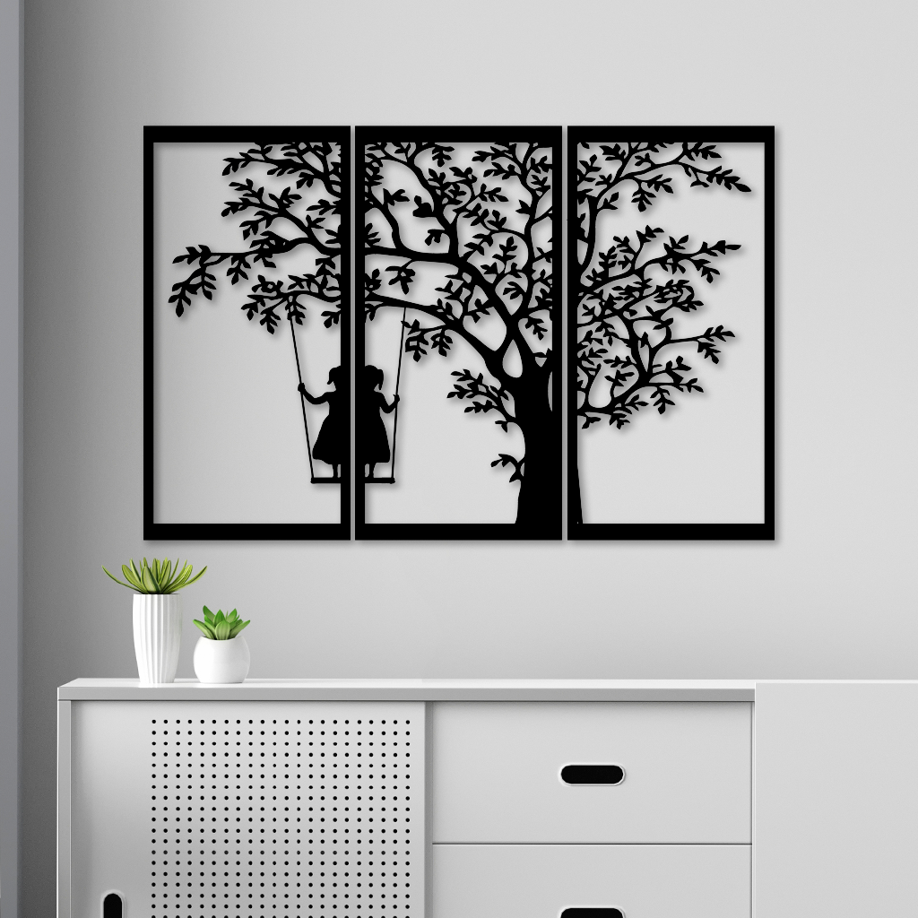Quadros Decorativos Vazado em MDF 3mm Balanço na Árvore 60x30