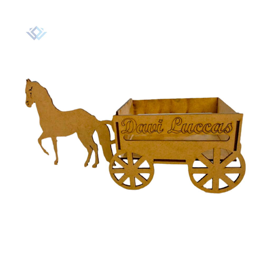 Kit 15 cachepot com cavalo e carroça modelo personalizado em mdf cru lembrancinha de aniversário