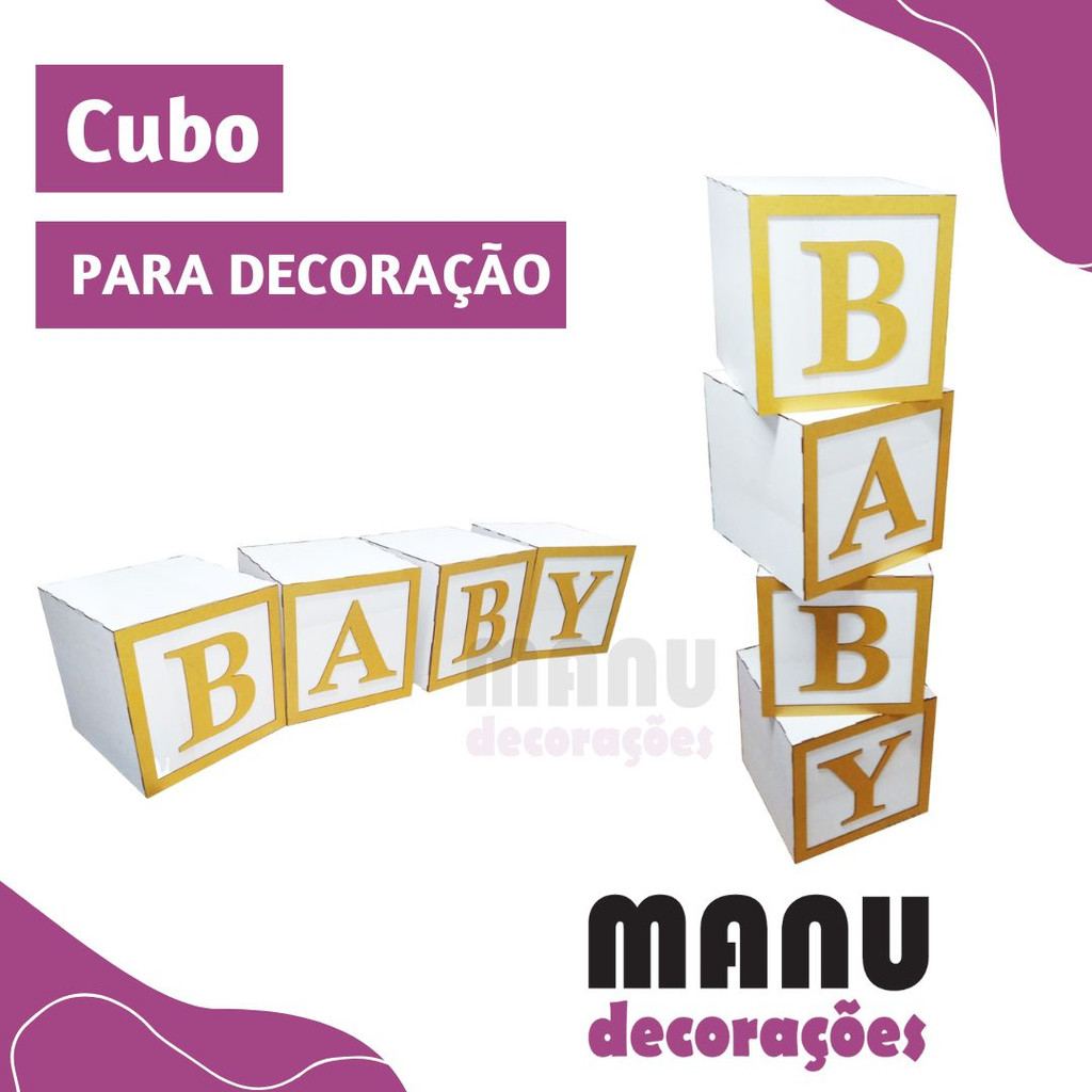 4 Cubos Baby Pintado / Decoração de Festa / Decoração Chá de Bebê e Revelação MDF 30CM em Oferta na Shopee