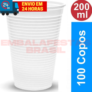 Copo Descartável 200ml Branco ou Transparente Festa Aniversario 100 Unidades