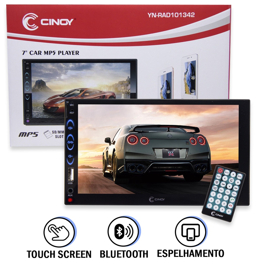 Central Multimídia Similar Pioneer Mp5 Bluetooth Touch Screen 2 din Espelhamento 7 Polegadas Cinoy