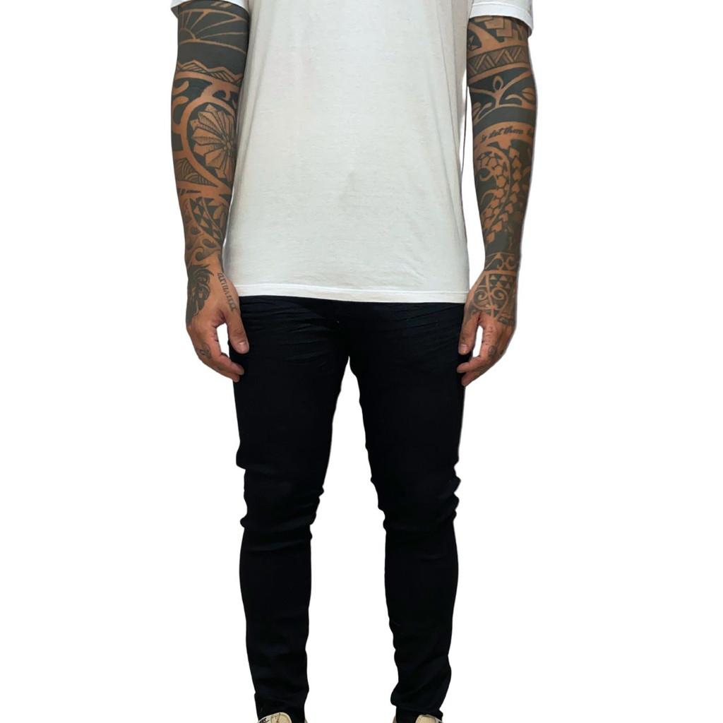 Calça Jeans Masculina Skinny Preta Casual Tendência Básica