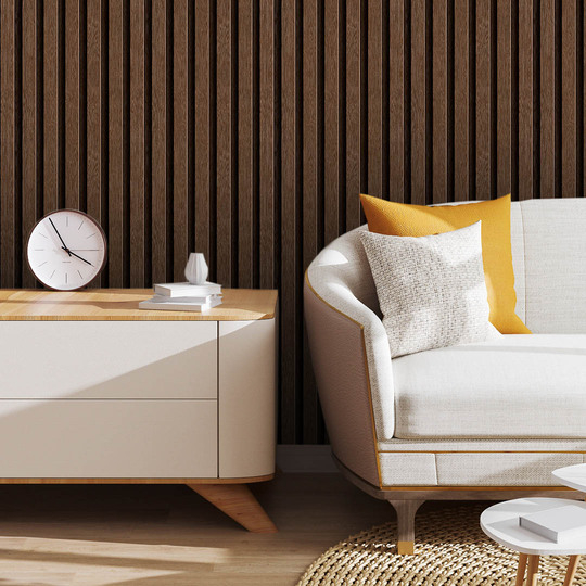 Papel de parede Ripado Marrom Efeito 3D Adesivo Madeira Ripas Marrom Adesivo Lavável - Pro Decor