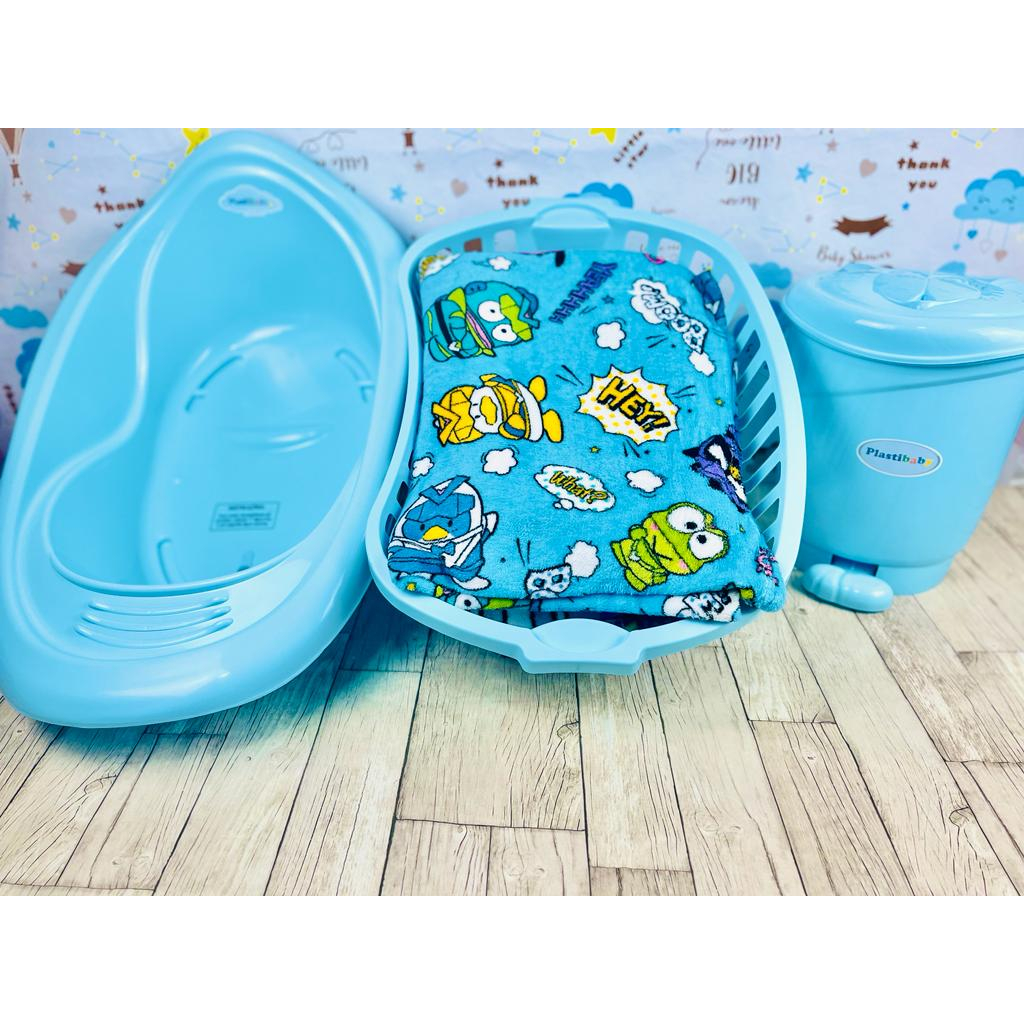 Kit Banheira + Cesto de para Roupas Telado + Lixeira Infantil C/ Pedal