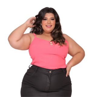 Blusa Feminina Basica Plus Size Regata alça Regulável Crepe Dunas Cores Lisa Com Duas Argolas