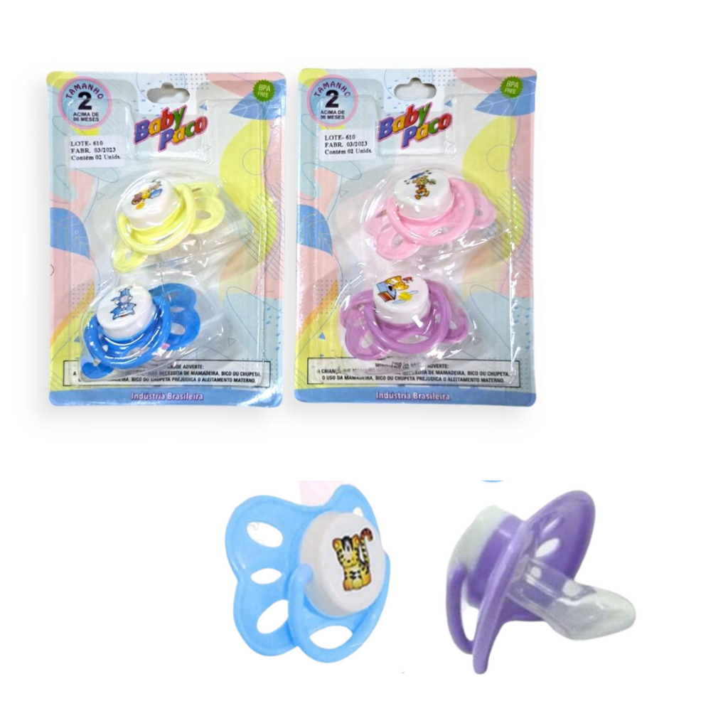 Chupeta Bico Silicone Ortodontico (kit C/2un) Baby Paco