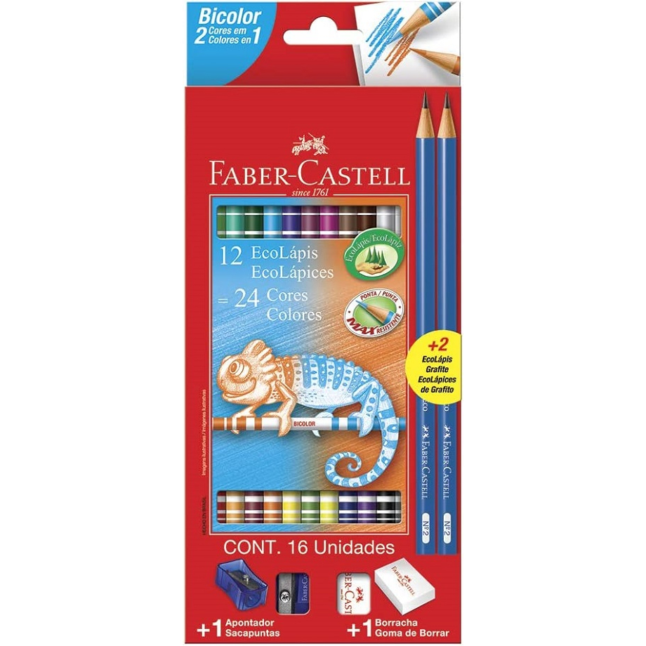 Lápis de Cor Kit 24 Cores Bicolor Faber Castell + 2 Lapis grafite + Apontador + Borracha 120612+2N ENVIO RÁPIDOOfertas em Oferta na Shopee