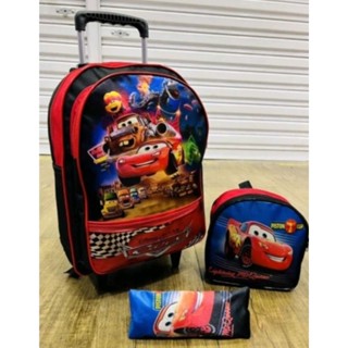 Kit Mochila infantil de Rodinha do Carros Mcqueen + estojo + lancheira