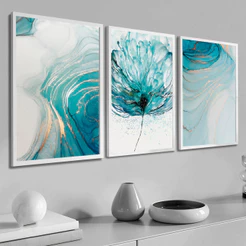 Trio Quadros Decorativos Para Sala Moldura Floral Abstrato Quarto