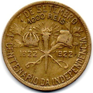 1922 1000 Réis BBASIL Comemorativa do 1º Centenário da Independência - Moeda Brasil