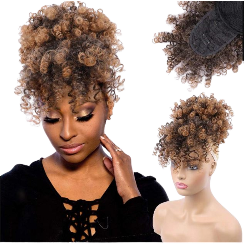 Aplique Coque Afro Puff com Franja 120g/30cm - Textura Natural