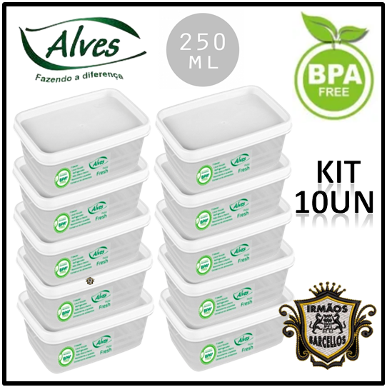 Kit Com 10 Mini Pote Multiuso Retangular 250ML Plástico Fresh Color - Potes De Plástico Utensílios De Cozinha Potinhos Alves