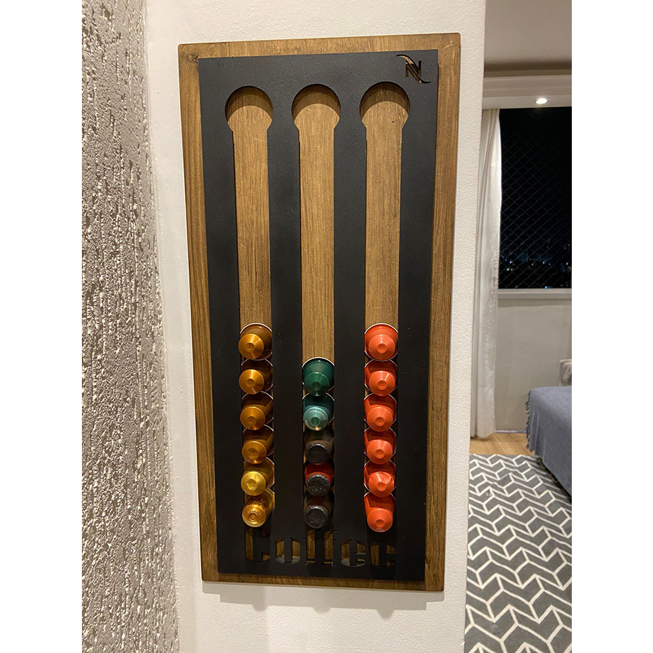 Porta Capsula em MDF de Parede para Nespresso Dolce Gusto Tres Corações Vertuo Luxo- Preto ou Tabaco