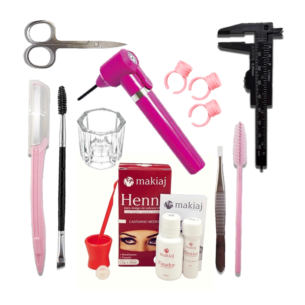 Kit Henna Designer Sobrancelhas Profissional e Fixação Rena Makiaj De Sobrancelha Mixer Henna