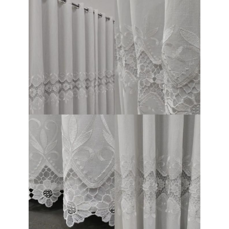 Cortina  em Linho com Renda em Guippir 4,00m(L) x 2,70m(A) em Oferta na Shopee