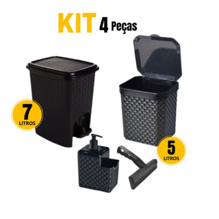 Kit Lixeira Pia 5 Litros + Lixeira 7 Litros c/ Pedal + Porta Detergente Sabão + Rodinho de Pia Kit C em Oferta na Shopee