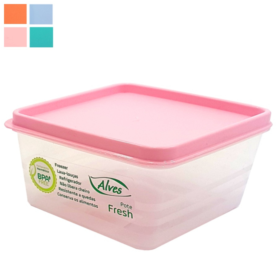 Pote Quadrado Multiuso 1 Litro Plástico Fresh Color - Potes De Plastico Marmita Utensílios De Cozinha Potinhos Alves