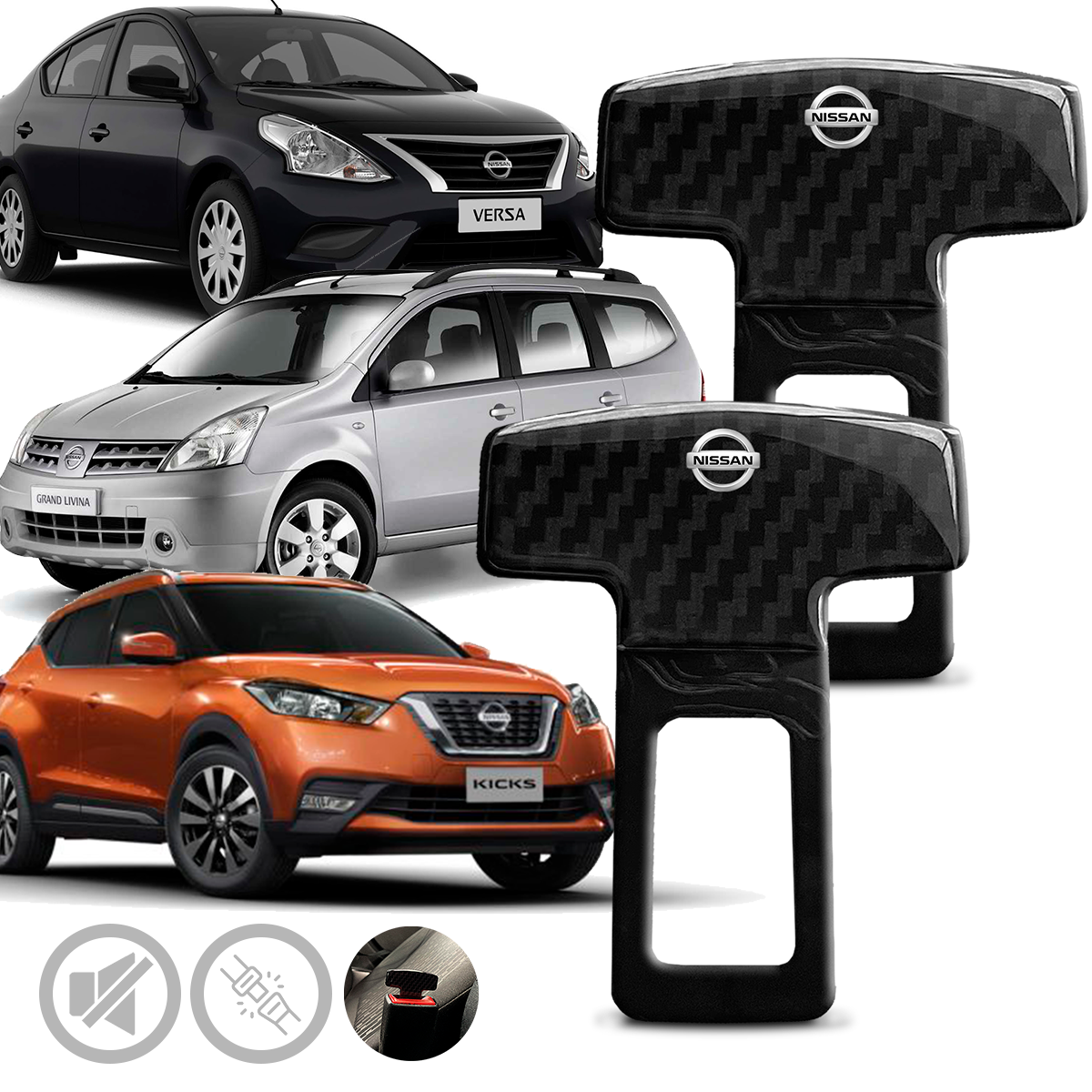 Par Fivela Anti Som Alarme Para Cinto de Segurança Nissan Kicks Versa Sentra Livina March