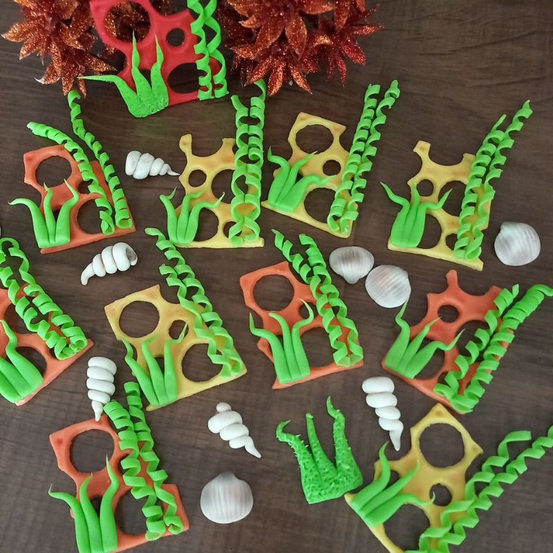 kit com 10 apliques corais de biscuit tema fundo do mar em Oferta na Shopee