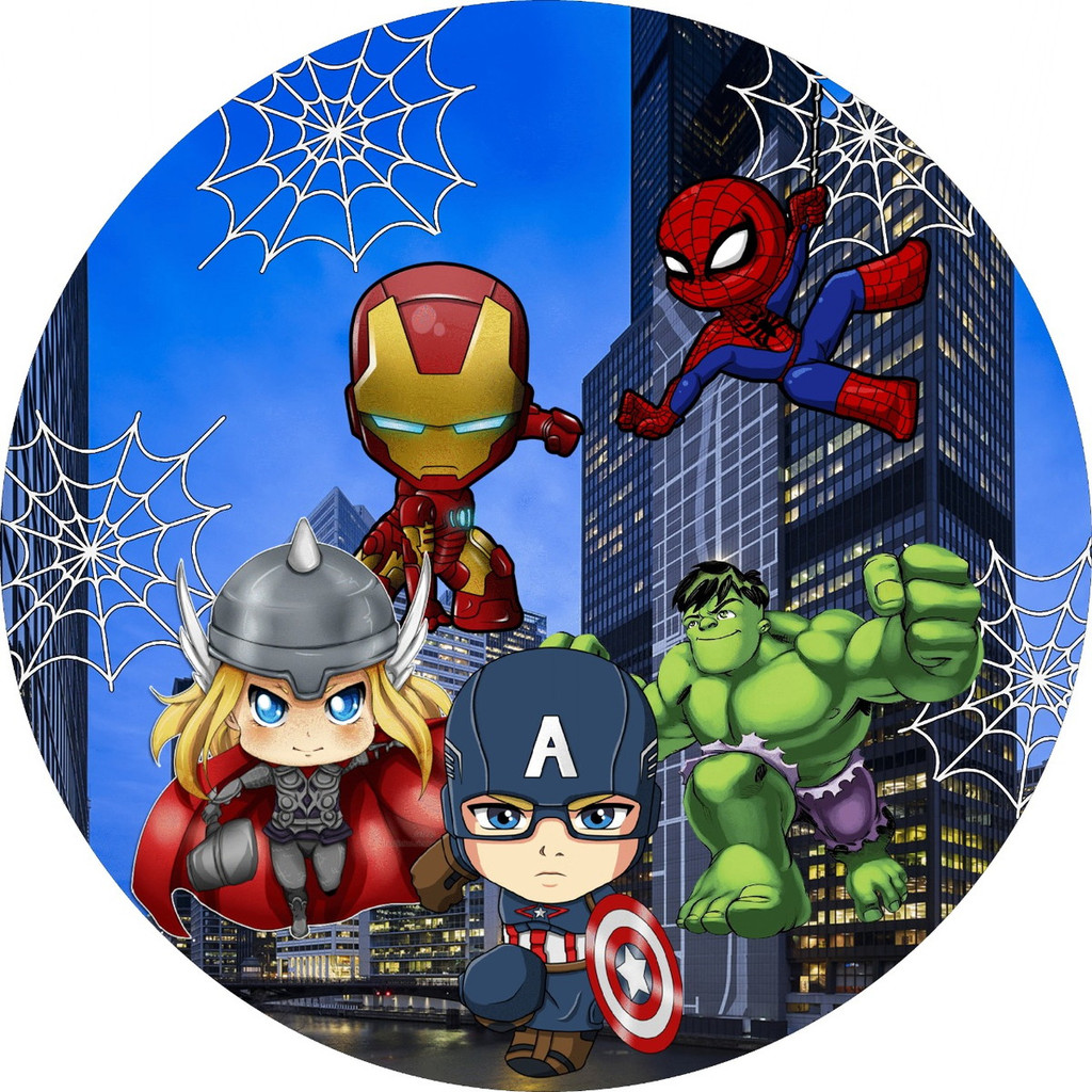 PAINEL REDONDO TECIDO SUBLIMADO SUPER HEROIS CUTE
