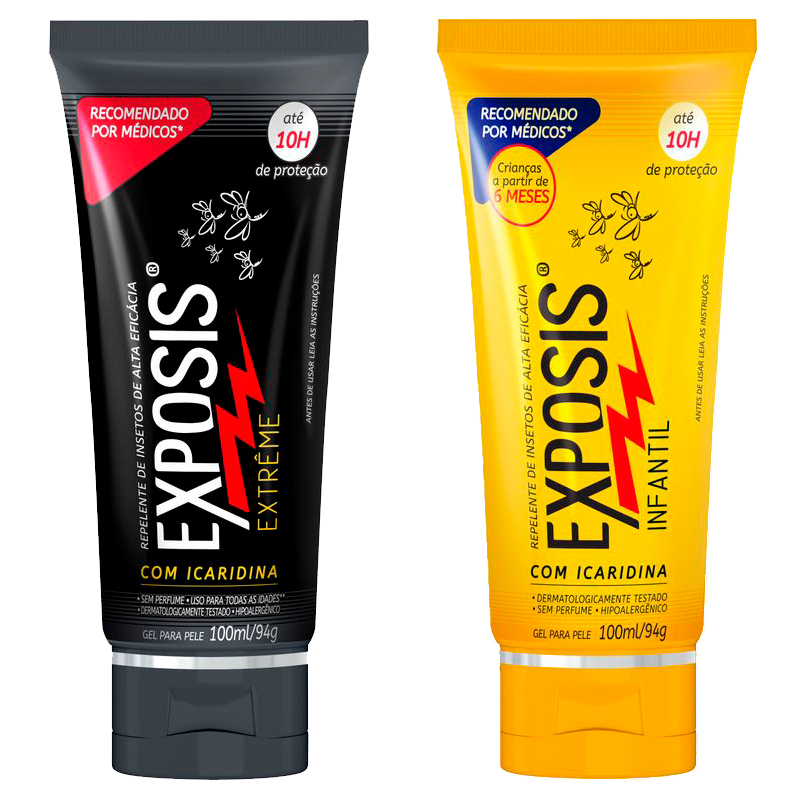 Kit Repelente Exposis Extreme Gel 100ml + Repelente Gel Exposis Infantil sem Perfume 100ml - Health