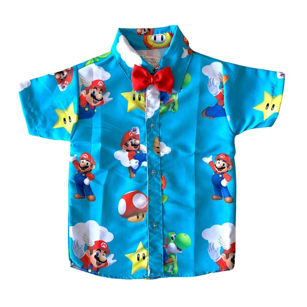 Camisa Temática MARIO. infantil social menino com gravata em Oferta na Shopee