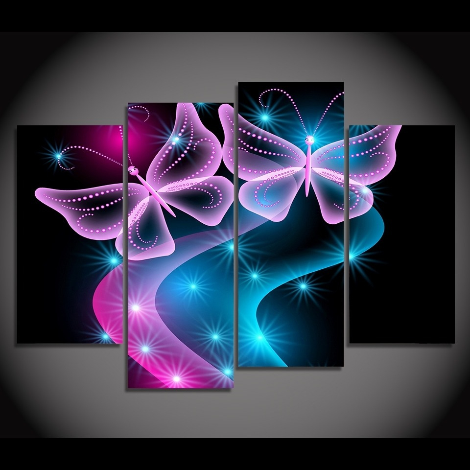 Quadro decorativo borboletas neon abstrato mosaico 4 peças em Oferta na Shopee